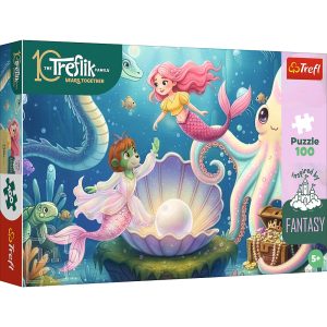 Trefl Puzzle 100 el Rodzina Treflików W krainie syrenek 16575, zabawki Nino Bochnia, pomysł na prezent dla 5 latki, puzzle fantasy