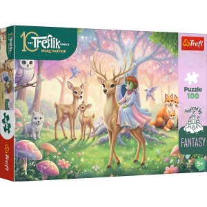 Trefl Puzzle 100 el Rodzina Treflików Zwierzęta z magicznego lasu 16577, zabawki Nino Bochnia, pomysł na prezent dla 5 latki, puzzle fantasy