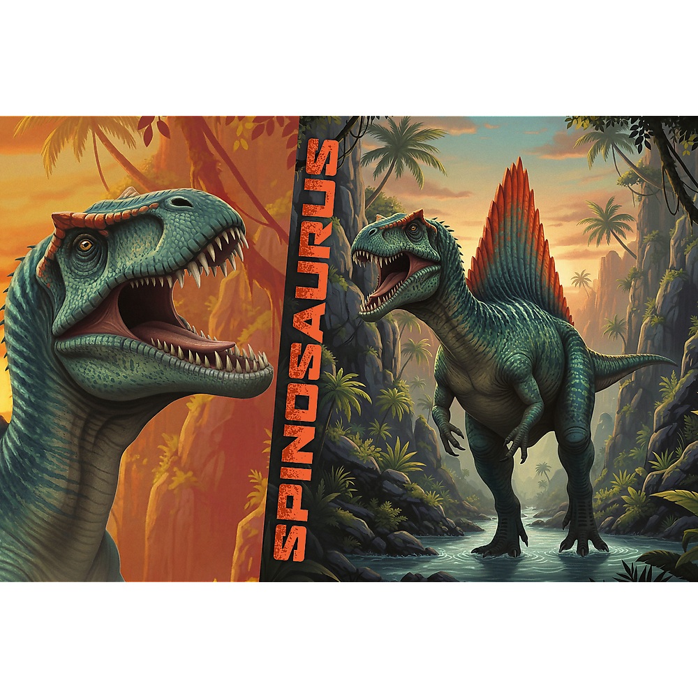 Trefl Puzzle 100 el Spinozaur 16582, zabawki Nino Bochnia, pomysł na prezent dla 5 latka, puzzle z dinozaurami