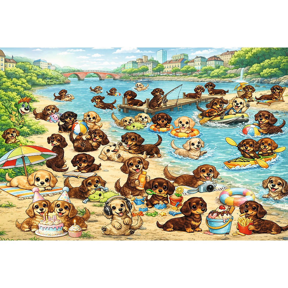 Trefl Puzzle 100 el Szukaj i znajdź Rodzina Treflików Jamniki i Trefliki 16585, zabawki Nino Bochnia, pomysł na prezent dla 5 latka , puzzle odkrywcze