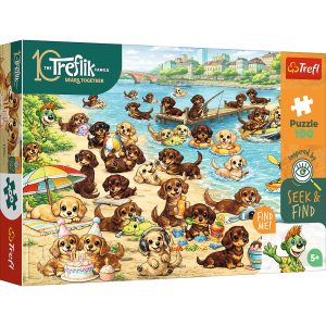 Trefl Puzzle 100 el Szukaj i znajdź Rodzina Treflików Jamniki i Trefliki 16585, zabawki Nino Bochnia, pomysł na prezent dla 5 latka , puzzle odkrywcze