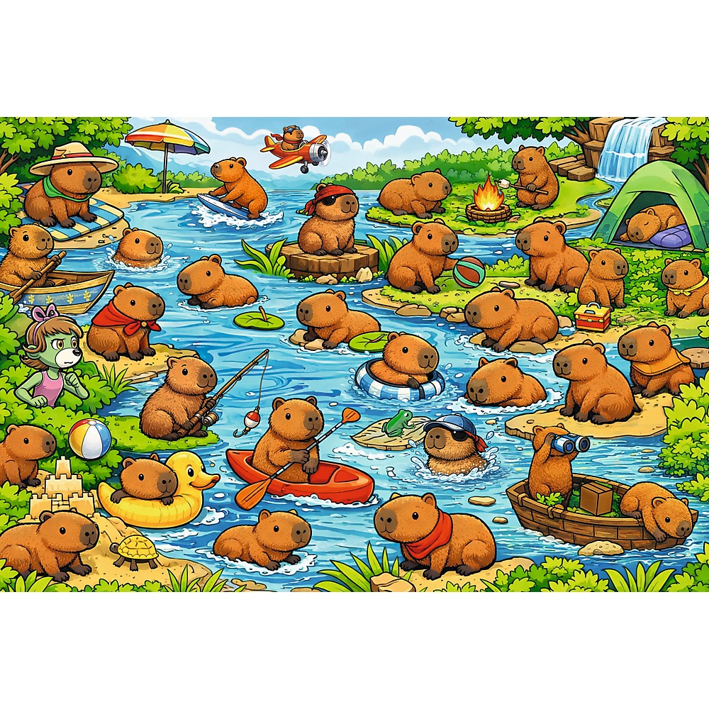 Trefl Puzzle 100 el Szukaj i znajdź Rodzina Treflików Kapibary 16586, zabawki Nino Bochnia, puzzle odkrywcze, puzzle kapibary