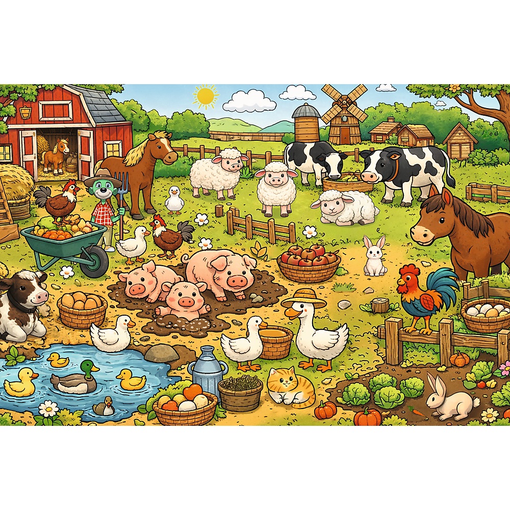 Trefl Puzzle 100 el Szukaj i znajdź Rodzina Treflików Wieś 16589, zabawki nino Bochnia, pomysł na prezent dla 5 latka, puzzle odkrywcze