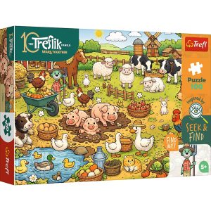 Trefl Puzzle 100 el Szukaj i znajdź Rodzina Treflików Wieś 16589, zabawki nino Bochnia, pomysł na prezent dla 5 latka, puzzle odkrywcze