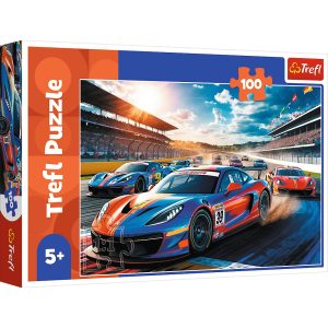 Trefl Puzzle 100 el Szybka wyścigówka 17403, zabawki Nino Bochnia, pomysł na prezent dla 5 latka, puzzle z samochodem wyścigowym, puzzle wyścigówka