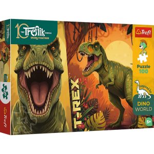 Trefl Puzzle 100 el T-rex 16578, zabawki Nino Bochnia, pomysł na prezent dla 5 latka, puzzle z dinozaurem, puzzle z T-rexem