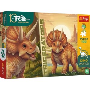 Trefl Puzzle 100 el Triceratops 16580, zabawki Nino Bochnia, pomysł na prezent dla 5 latka, puzzle z dinozaurami