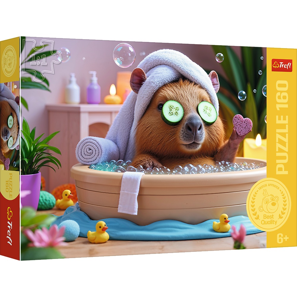 Trefl Puzzle 160 el Kapibara w SPA 15433, zabawki Nino Bochnia, pomysł na prezent dla 6 latki, puzzle z Kapibarą, Kapibara