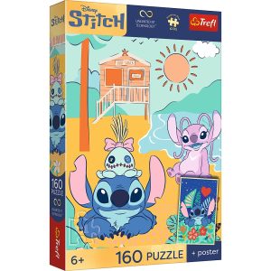 Trefl Puzzle 160 el Lilo I Stitch Stitch na fali plakat kolekcjonerski 15436, zabawki Nino Bochnia, pomysł na prezent dla 6 latki, puzzle z plakatem Stitch