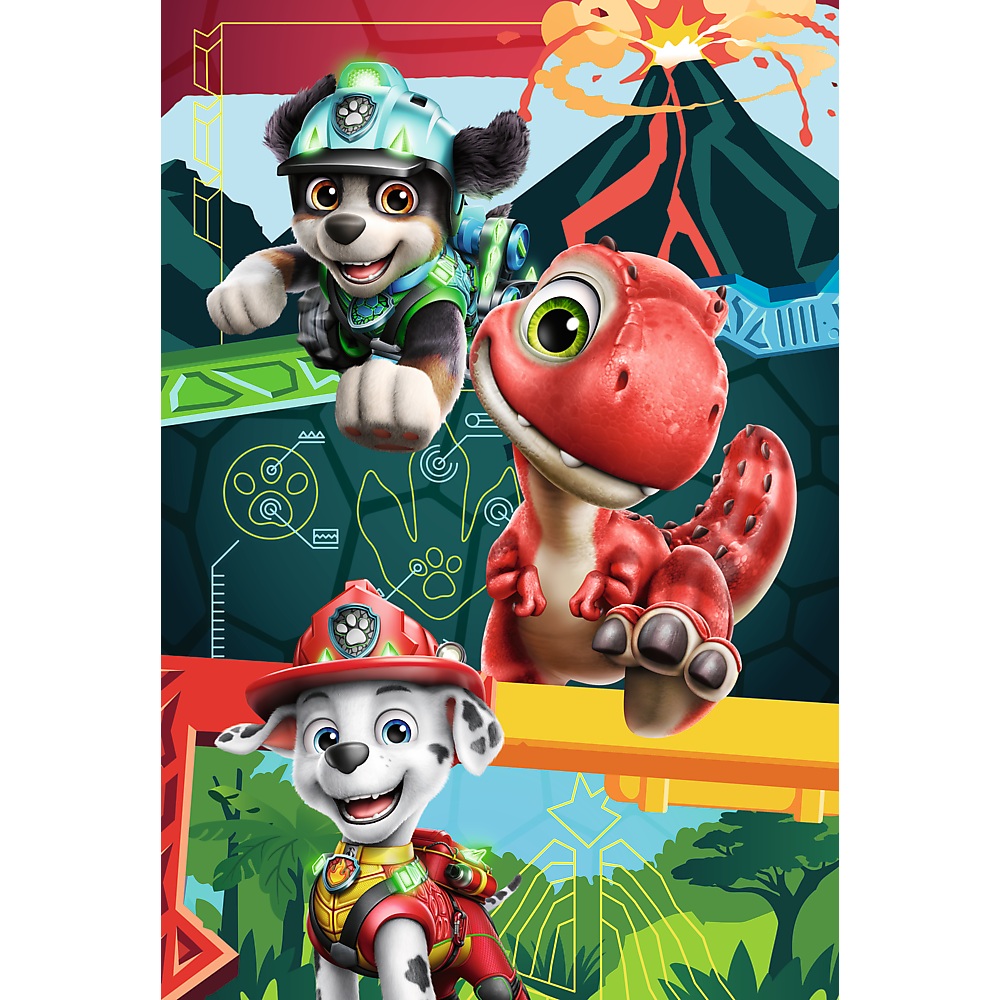 Trefl Puzzle 160 el Psi Patrol Dinozaurowa przygoda plakat kolekcjonerski 15434, zabawki Nino Bochnia, pomysł na prezent dla 6 latka, puzzle z pieskami Psi Patrol + plakat