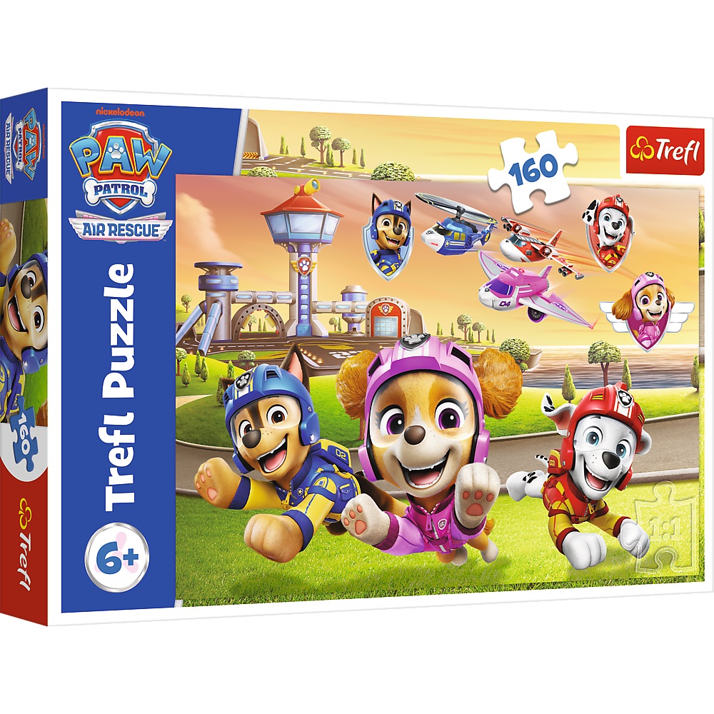 Trefl Puzzle 160 el Psi Patrol Psy górą 15432, zabawki Nino Bochnia, pomysł na prezent dla 6 latka, puzzle z Psim Patrolem, puzzle Skye