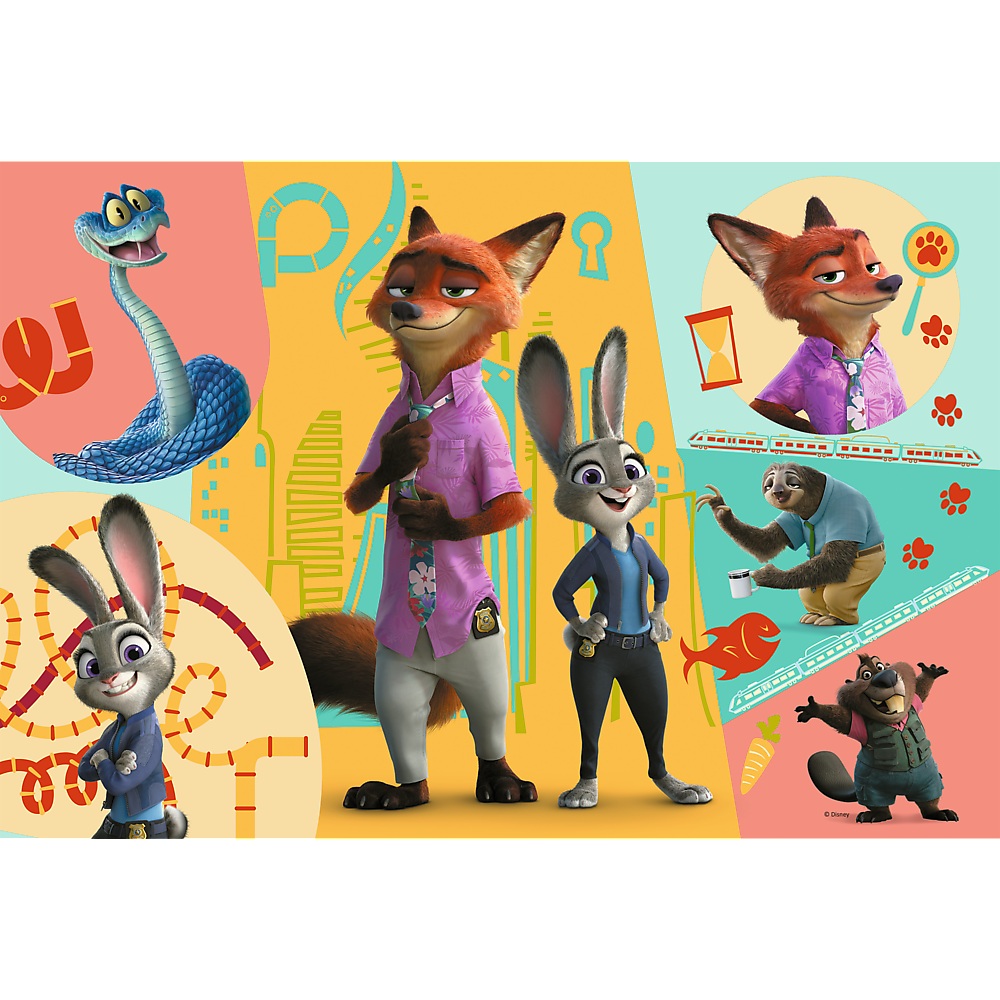 Trefl Puzzle 160 el Zootopia Razem w zwierzogrodzie 15429, zabawki Nino Bochnia, pomysł na prezent dla 6 latka, puzzle ze zwierzątkami