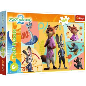 Trefl Puzzle 160 el Zootopia Razem w zwierzogrodzie 15429, zabawki Nino Bochnia, pomysł na prezent dla 6 latka, puzzle ze zwierzątkami