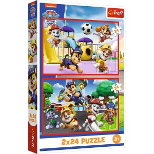 Trefl Puzzle 2x24 el Psi Patrol Psi dzień zabaw 34434, zabawki Nino Bochnia,pomysł na prezent dla 3 latka, puzzle 2w1 Psi Patrol,