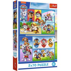 Trefl Puzzle 2x70 el Psi Patrol rządzi 34441, zabawki Nino Bochnia, pomysł na prezent dla 5 latka, puzzle 2w1 Psi patrol