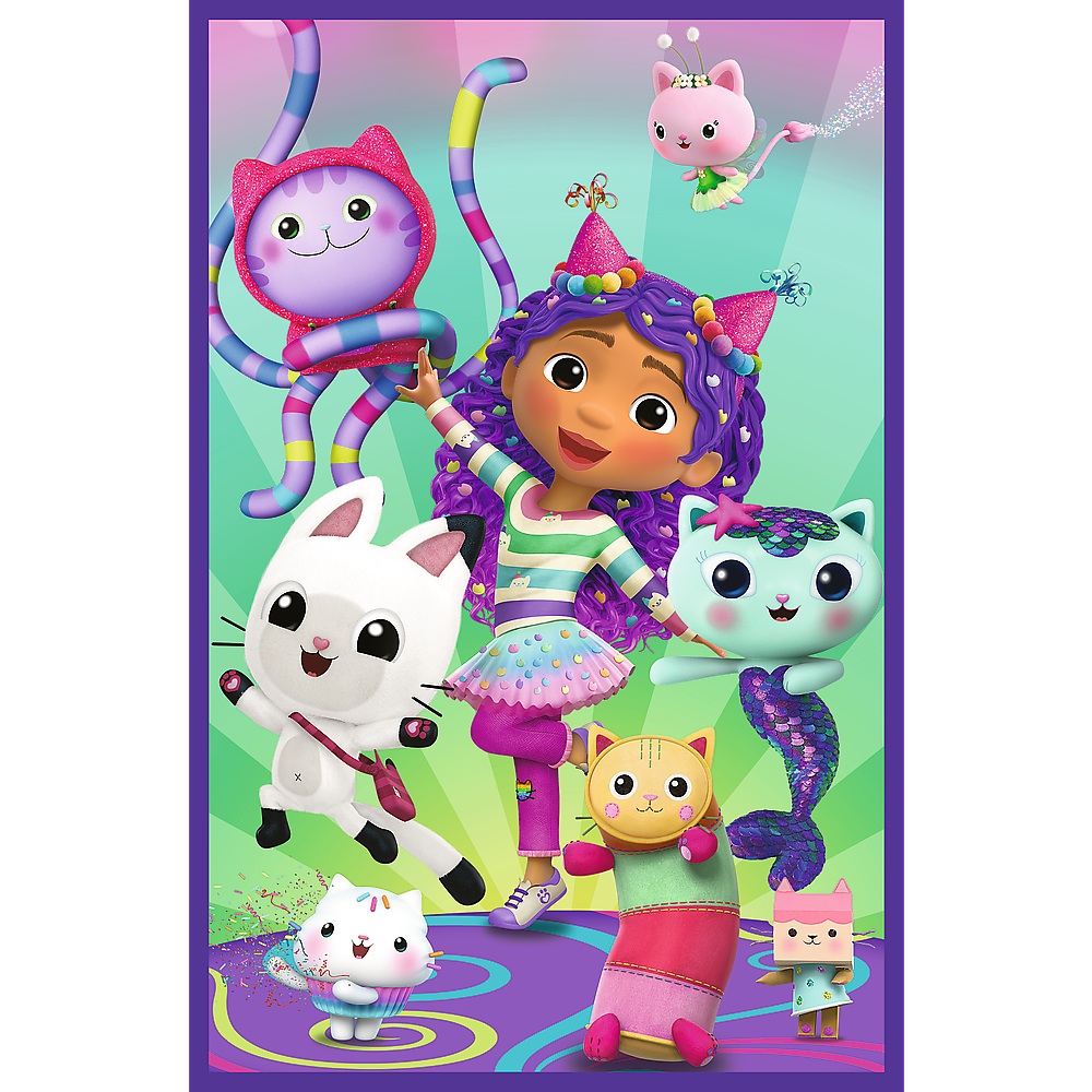 Trefl Puzzle 3x80 el Koci Domek Gabi Kolorowe dni Gabby 34882, zabawki Nino Bochnia pomysł na prezent dla 5 latki, puzzle 3w1 koci domek Gabi