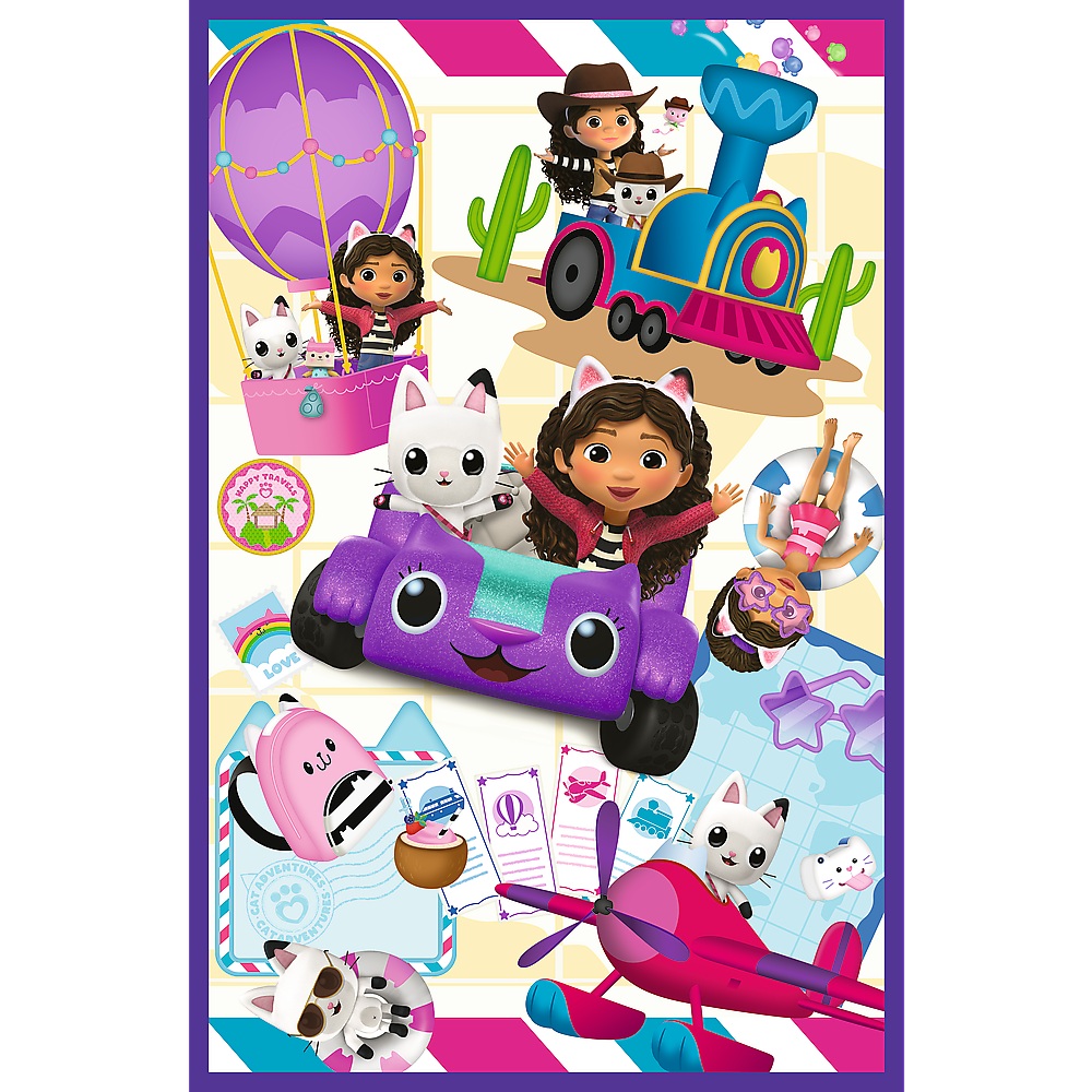 Trefl Puzzle 3x80 el Koci Domek Gabi Kolorowe dni Gabby 34882, zabawki Nino Bochnia pomysł na prezent dla 5 latki, puzzle 3w1 koci domek Gabi
