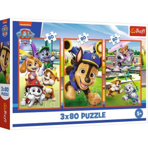 Trefl Puzzle 3x80 el Psi Patrol Psia zgraja 34886, zabawki Nino Bochnia, pomysł na prezent dla 5 latka, puzzle z psim patrolem, puzzle z pieskami puzzle 3w1 Psi Patrol