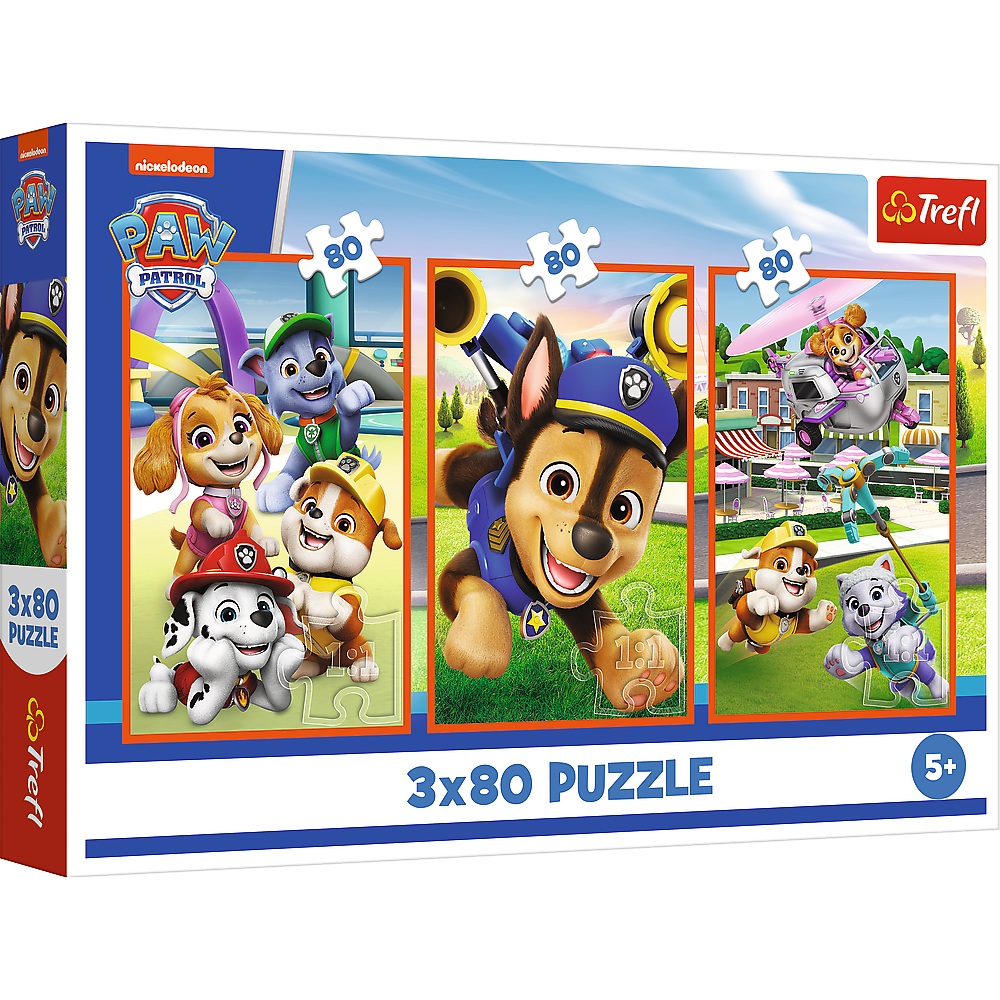 Trefl Puzzle 3x80 el Psi Patrol Psia zgraja 34886, zabawki Nino Bochnia, pomysł na prezent dla 5 latka, puzzle z psim patrolem, puzzle z pieskami puzzle 3w1 Psi Patrol