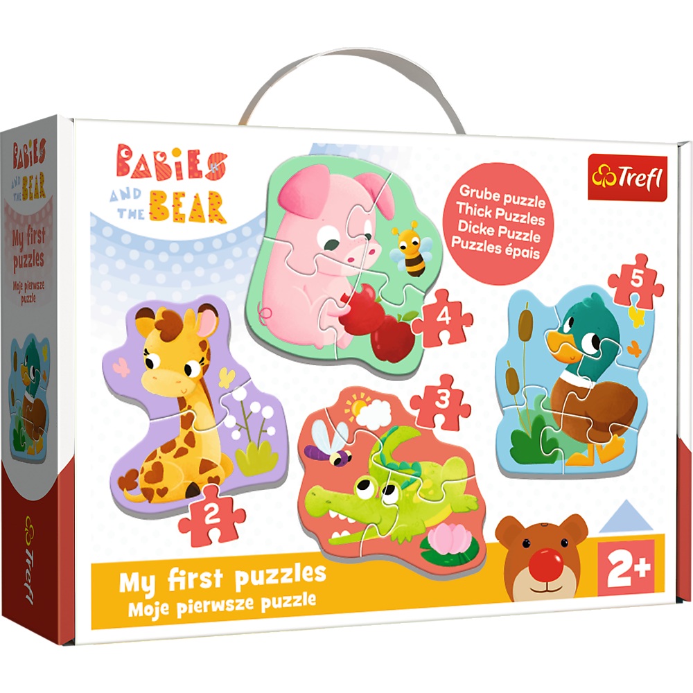 Trefl Puzzle Baby Classic Bobaski i miś Bobaskowe zwierzątka 36135, zabawki Nino Bochnia, pomysł na prezent dla 5 latka, puzzle dla maluszka, pierwsze duże puzzle dla 2 latka