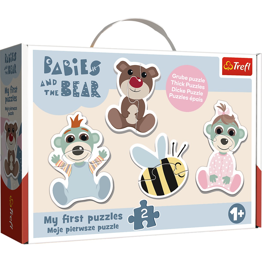 Trefl Puzzle Baby Classic Bobaski i miś Przyjacielskie bobaski 36139, zabawki Nino Bochnia, pomysł na prezent dla maluszka, pierwsze puzzle dla dziecka,