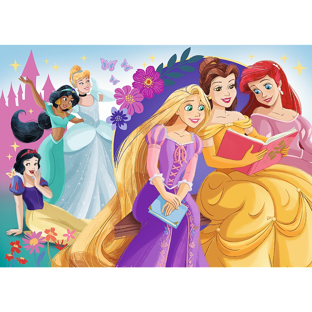 Trefl Puzzle brokatowe 100 el Disney Princess Blask magii przyjaźni 14834, zabawki nino Bochnia, pomysł na prezent dla 5 latki, puzzle z brokatem, puzzle księżniczki
