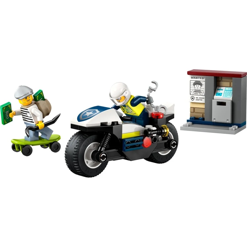 Klocki Lego City 60455 Pościg na motocyklu policyjnym, zabawki Nino Bochnia, pomysł na prezent dla 4 latka, klocki lego city 60455 pościg na motocyklu policyjnym