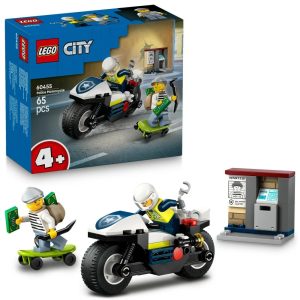Klocki Lego City 60455 Pościg na motocyklu policyjnym, zabawki Nino Bochnia, pomysł na prezent dla 4 latka, klocki lego city 60455 pościg na motocyklu policyjnym