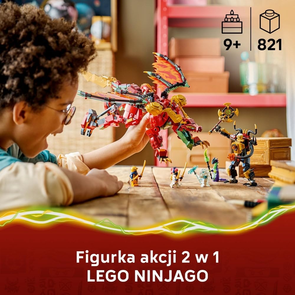 Klocki Lego Ninjago 71868 Transformujący Smoczy mech Wyldfyre, zabawki nino Bochnia, pomysł na prezent dla 8 latka, klocki Lego Ninjago Smoczy mech Wyldfyre