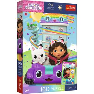 Trefl Puzzle 160 el Koci Domek Gabi Piękna Gabi plakat kolekcjonerski 15441, puzzle koci domek gabi dla 6 latki z plakatem kolekcjonerski