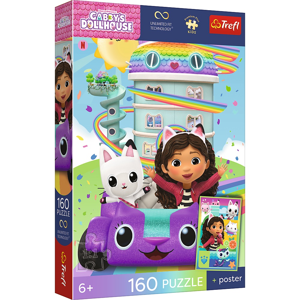 Trefl Puzzle 160 el Koci Domek Gabi Piękna Gabi plakat kolekcjonerski 15441, puzzle koci domek gabi dla 6 latki z plakatem kolekcjonerski