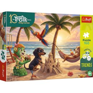 Trefl Puzzle 160 el Rodzina Treflików Jamnicze sprawy 15447, zabawki Nino Bochnia, pomysł na prezent dla 6 latka, puzzle z psami, psy jamniki puzzle 160 el