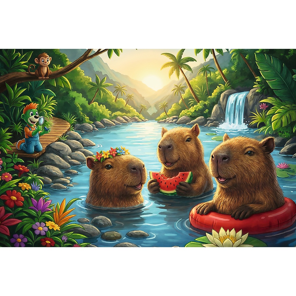 Trefl Puzzle 160 el Rodzina Treflików Kapibara 15446, zabawki Nino Bochnia, pomysł na prezent dla 6 latka, puzzle z kapibarą dla 6 latka
