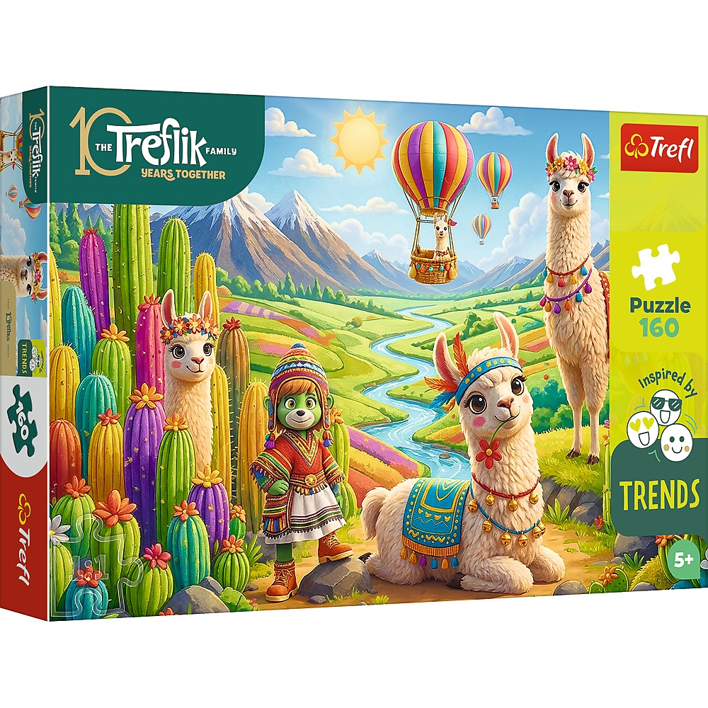 Trefl Puzzle 160 el Rodzina Treflików Lamy 15445, zabawki Nino Bochnia, pomysł na prezent dla 6 latki, puzzle lamy dla 6 latki