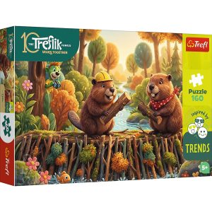 Trefl Puzzle 160 el Rodzina Treflików U bobra 15448, zabawki Nino Bochnia, pomysł na prezent dla 6 latka, puzzle z bobrami