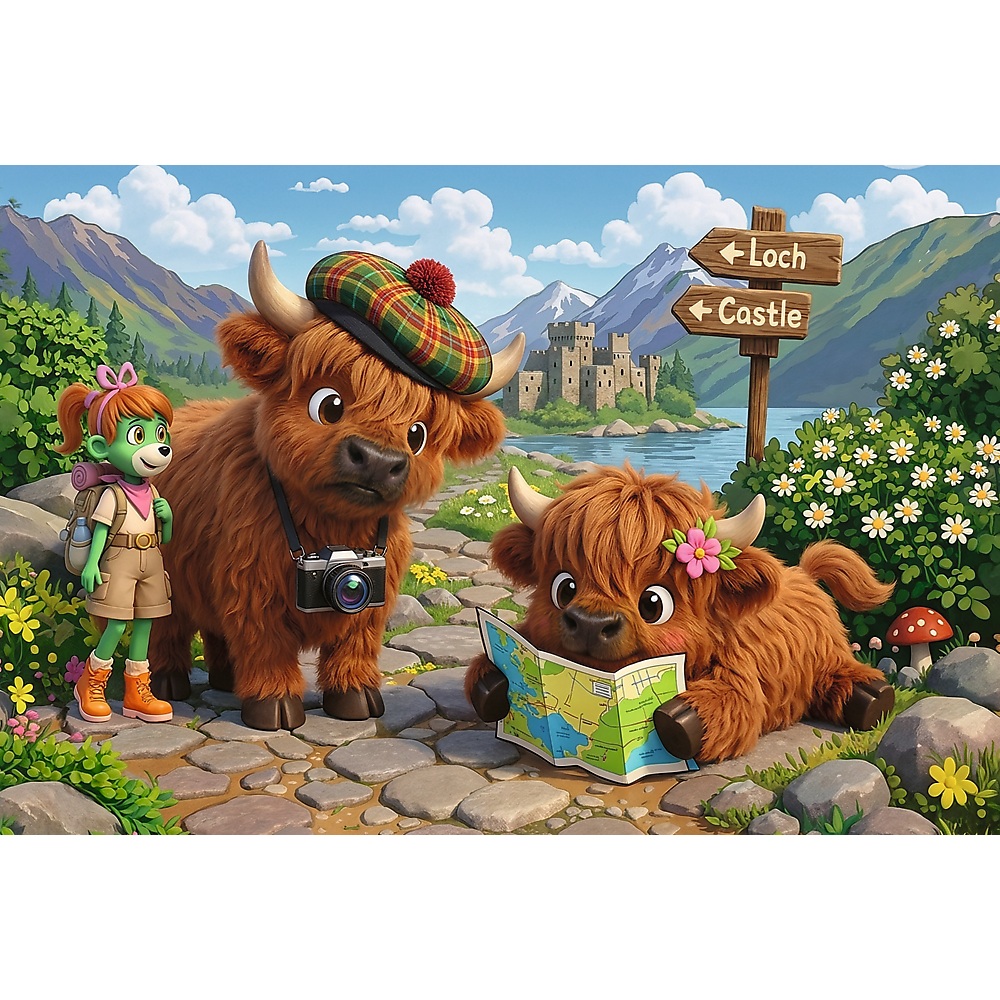 Trefl Puzzle 160 el Rodzina Treflików Urocza krówka 15449, zabawki Nino Bochnia, pomysł na prezent dla 6 latki, puzzle z krówkami, puzzle krowy