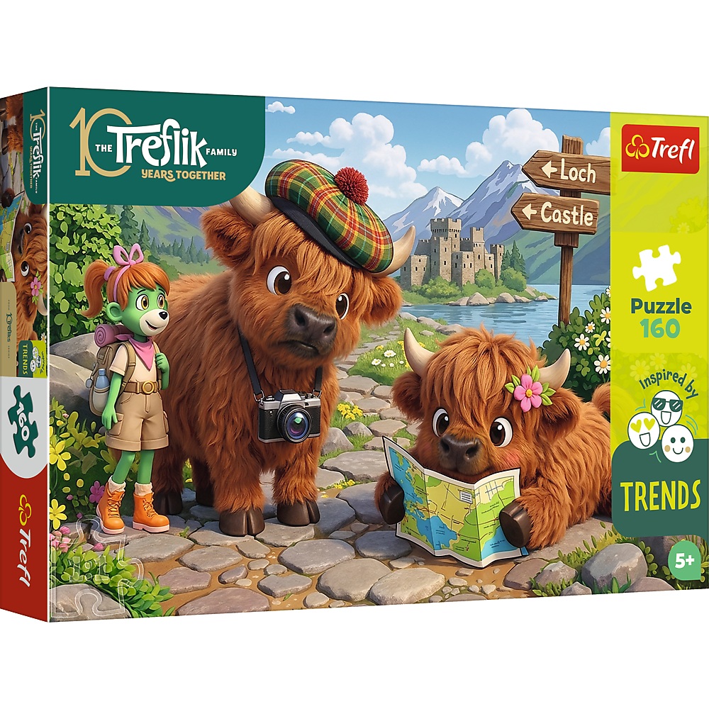Trefl Puzzle 160 el Rodzina Treflików Urocza krówka 15449, zabawki Nino Bochnia, pomysł na prezent dla 6 latki, puzzle z krówkami, puzzle krowy