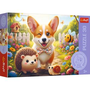trefl puzzle 30 el Dzień z Corgim 18347, zabawki Nino Bochnia, pomysł na prezent dla 3 latki, puzzle z pieskiem