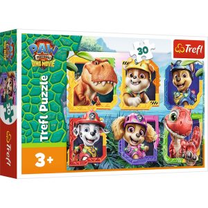 trefl puzzle 30 el Psi Patrol Wyspa dinozaurów 18336, zabawki nino Bochnia, pomysł na prezent dla 4 latka, puzzle psi patrol i dinozaury