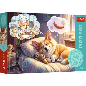 trefl puzzle 60 el Corgi w krainie snów 17434, zabawki nino Bochnia, pomysł na prezent dla 6 latki, puzzle dla miłośniczki psów, piesek Corgi puzzle 60 el.