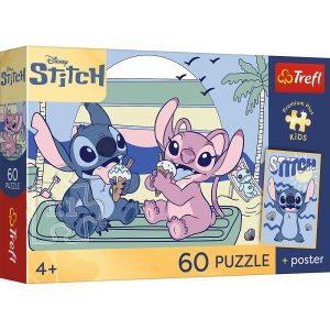 trefl puzzle 60 el Lilo i Stitch Zabawa ze Stitchem 17430, zabawki nino Bochnia, pomysł na prezent dla 5 latka, Puzzle ze Stitchem