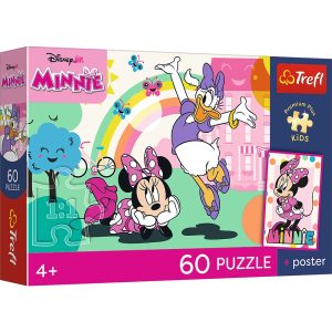 trefl puzzle 60 el Myszka Minnie Uśmiech Minnie + plakat kolekcjonerski 17428, puzzle dla 5 latki, puzzle z Myszką minnie dla dziewczynki na 5 lat