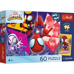 trefl puzzle 60 el Spiderman Niesamowita przygoda plakat kolekcjonerski 17429, zabawki Nino Bochnia, pomysł na prezent dla 6 latka, puzzle ze Spidermanem, puzzle Spidey i Super kumple dla 5 latka