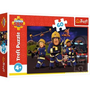 trefl puzzle 60 el Strażak Sam Bohater w mundurze 17413, zabawki Nino Bochnia, pomysł na prezent dla 5 latka, puzzle ze strażakiem Samem