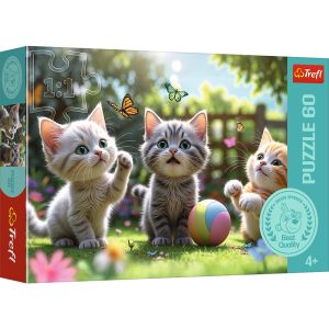 trefl puzzle 60 el Trzy kociaki 17412, zabawki Nino Bochnia, pomysł na prezent dla 5 latki, puzzle z kociakami, kotki puzzle dla 4 latki