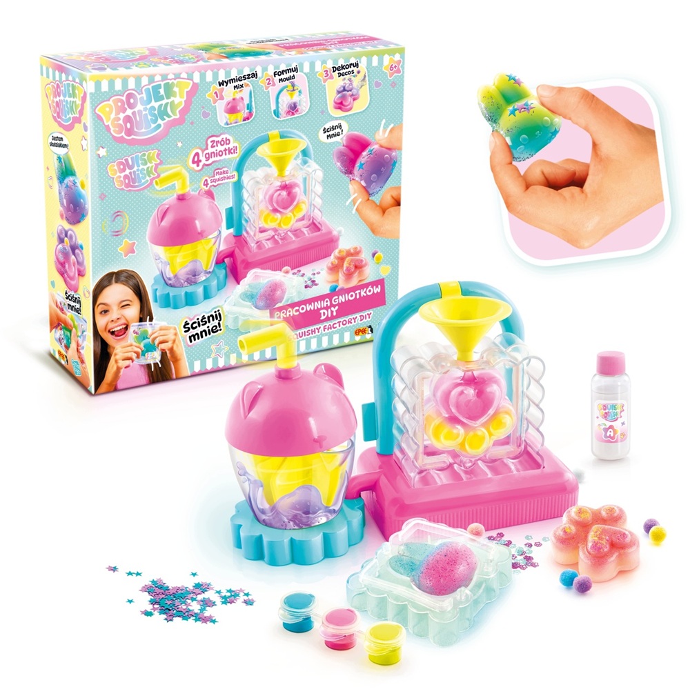 Epee Projekt Squishy Pracownia gniotków Diy, zabawki Nino Bochnia, pomysł na prezent dla 6 latki, zestaw kreatywny dla dziewczynki, zestaw do robienia gniotków slimów