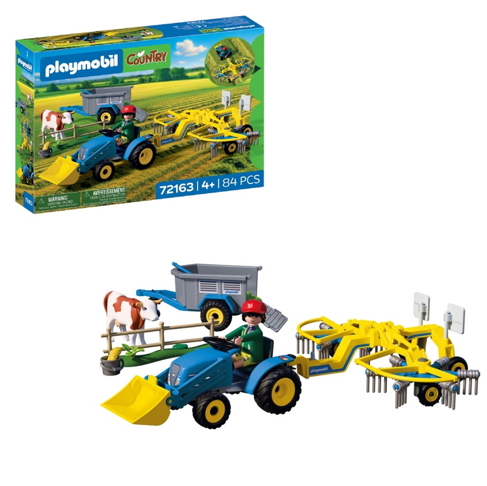 Playmobil Country 72163 Mały ciągnik z przetrząsarką do siana, zabawki Nino Bochnia, pomysł na prezent dla 5 latka, traktor z przewracarką do siana, traktor z przyczepą