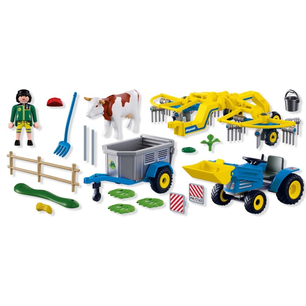 Playmobil Country 72163 Mały ciągnik z przetrząsarką do siana, zabawki Nino Bochnia, pomysł na prezent dla 5 latka, traktor z przewracarką do siana, traktor z przyczepą