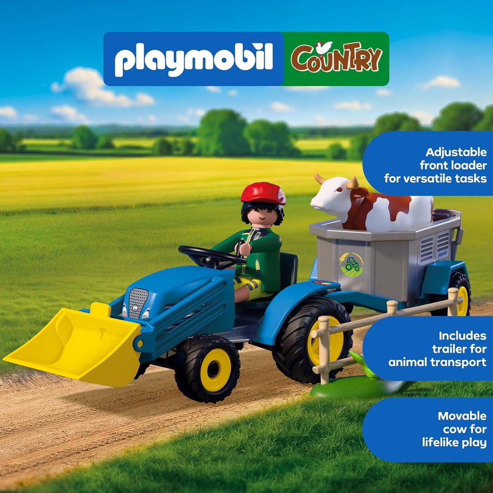 Playmobil Country 72163 Mały ciągnik z przetrząsarką do siana, zabawki Nino Bochnia, pomysł na prezent dla 5 latka, traktor z przewracarką do siana, traktor z przyczepą