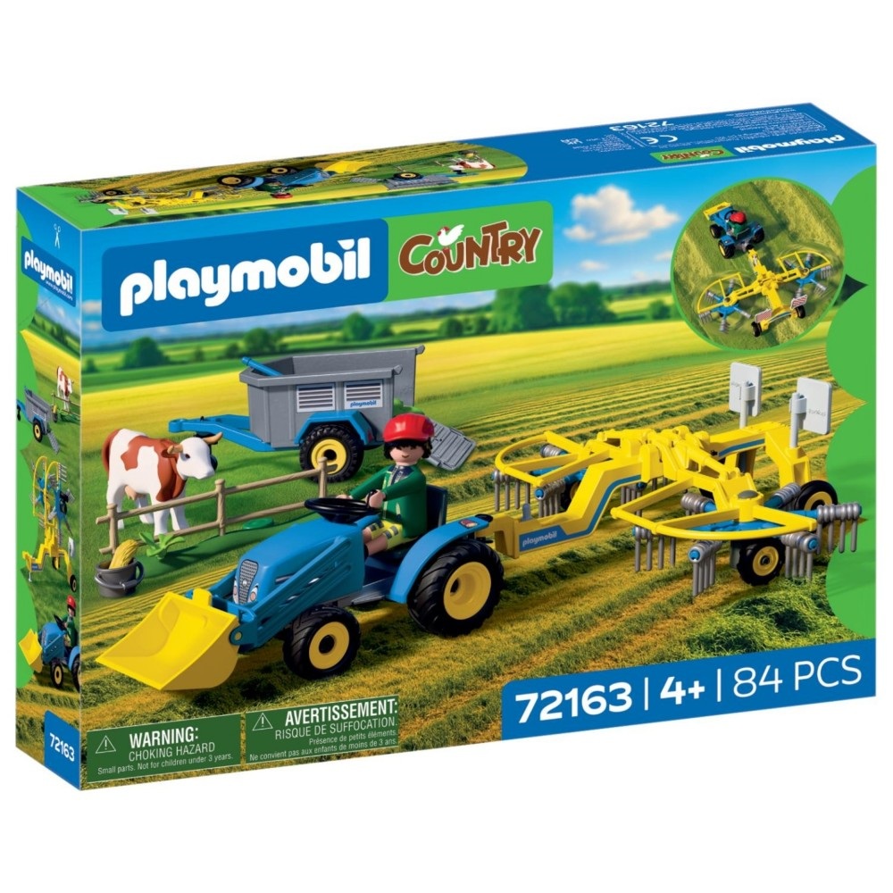 Playmobil Country 72163 Mały ciągnik z przetrząsarką do siana, zabawki Nino Bochnia, pomysł na prezent dla 5 latka, traktor z przewracarką do siana, traktor z przyczepą